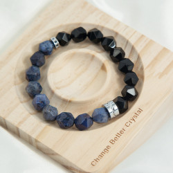 菱形波塞冬手串手鏈黑瑪瑙藍線石手串男時尚簡約配飾小衆高級感