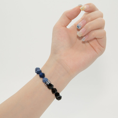 菱形波塞冬手串手鏈黑瑪瑙藍線石手串男時尚簡約配飾小衆高級感