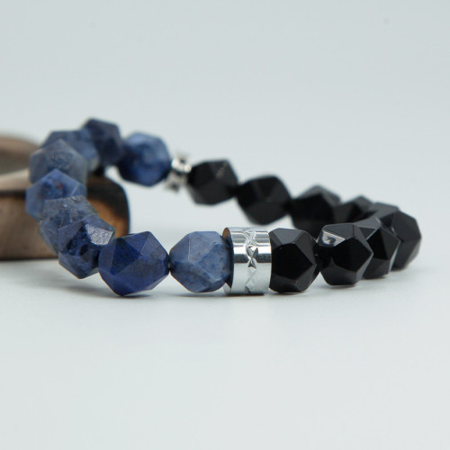 菱形波塞冬手串手鏈黑瑪瑙藍線石手串男時尚簡約配飾小衆高級感