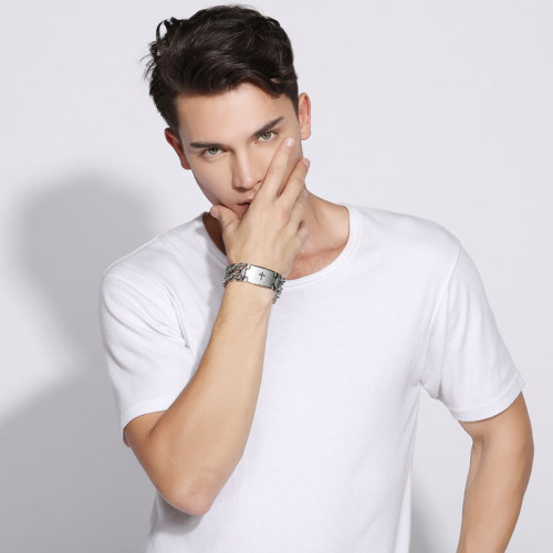 鏈條女士手鏈龐克歐美男士十字雙排鈦鋼不鏽鋼情侶馬年