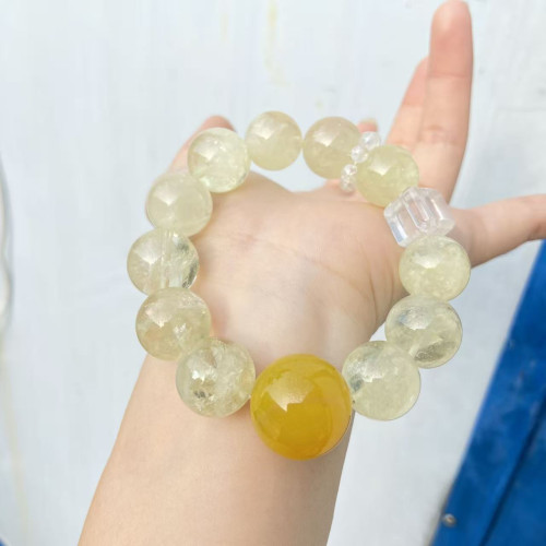 【檸檬雪寶】天然檸檬晶水晶手串女款白水晶黃瑪瑙高級感手鏈 【檸檬雪寶】天然檸檬晶水晶手串女款白水晶黃瑪瑙高級感手鏈