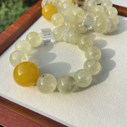 【檸檬雪寶】天然檸檬晶水晶手串女款白水晶黃瑪瑙高級感手鏈 【檸檬雪寶】天然檸檬晶水晶手串女款白水晶黃瑪瑙高級感手鏈