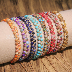 天然石非洲綠松石手工編織手鏈爆款氣質雙層