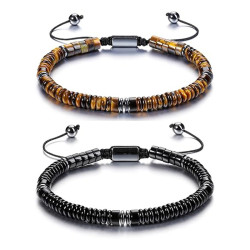 男士可抽拉串珠虎眼石手鏈綠東陵黑曜石地圖石算盤扁珠男士手鏈