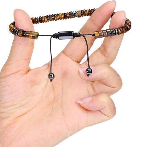 男士可抽拉串珠虎眼石手鏈綠東陵黑曜石地圖石算盤扁珠男士手鏈