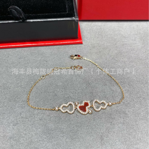 新款V金葫蘆手鏈女白貝母鍍18k玫瑰金帶鑽紅玉髓國風設計手飾