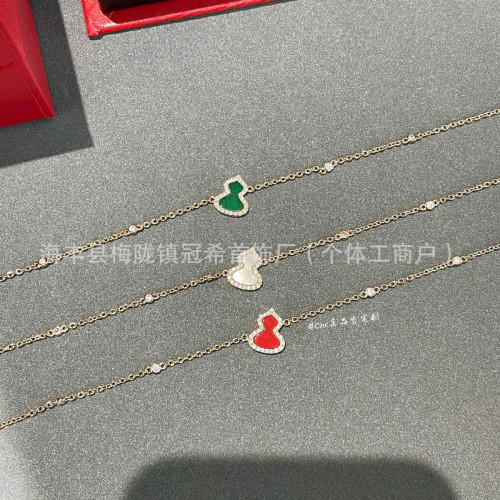 新款V金葫蘆手鏈女白貝母鍍18k玫瑰金帶鑽紅玉髓國風設計手飾