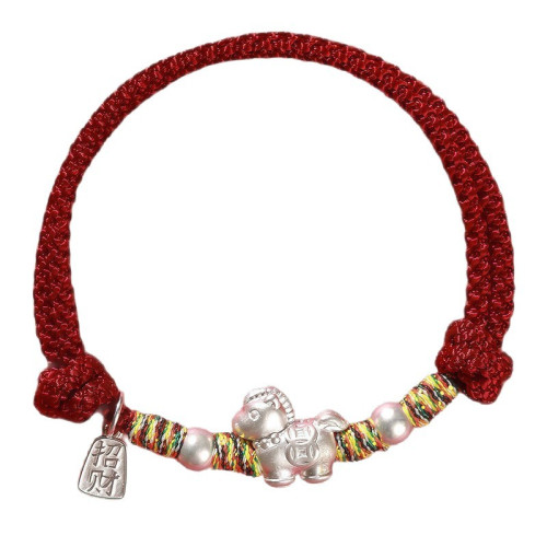 馬年本命年紅繩純銀手鏈足銀999男女生生肖馬禮物編織珮戴轉運珠