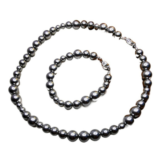 S925銀灰珍珠手鏈輕奢元寶釦仿施家手串高級灰真多麻色氣質女禮物