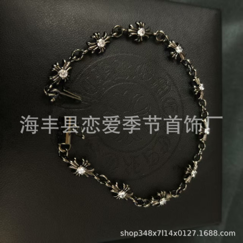 克羅芯十字花手鏈時尚字母細款粗款帶鑽O字鏈男女可帶手工鏈飾品