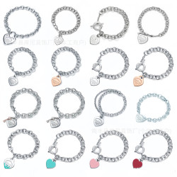 T家925純銀心形OT釦滴膠琺瑯愛心粗鏈手鏈蒂家V金愛心手鏈