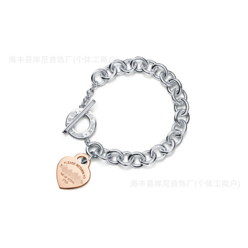 T家925純銀心形OT釦滴膠琺瑯愛心粗鏈手鏈蒂家V金愛心手鏈