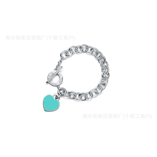 T家925純銀心形OT釦滴膠琺瑯愛心粗鏈手鏈蒂家V金愛心手鏈