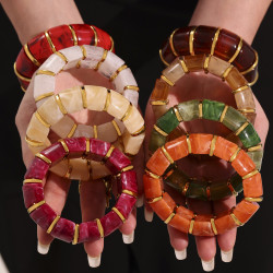 米朵朵不鏽鋼法國奢華樹脂彈力繩手鐲18k鍍金不掉色時尚氣質手飾