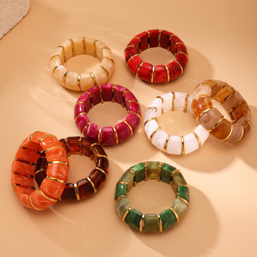 米朵朵不鏽鋼法國奢華樹脂彈力繩手鐲18k鍍金不掉色時尚氣質手飾