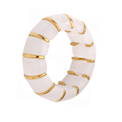 米朵朵不鏽鋼法國奢華樹脂彈力繩手鐲18k鍍金不掉色時尚氣質手飾