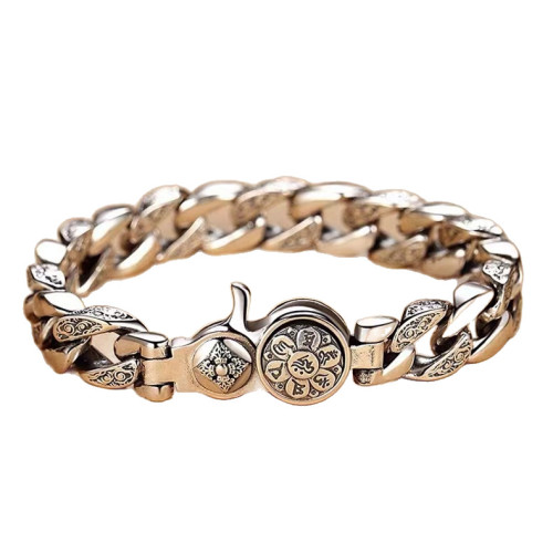 wish手鏈男純六字真言可旋轉潮款寬版男士霸氣個性大氣復古手