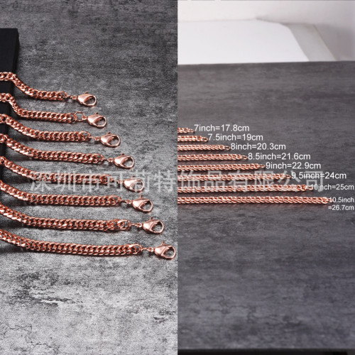  男士純銅手鏈女士可調節古巴鏈環龍蝦釦6mm防刮