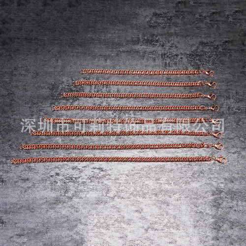  男士純銅手鏈女士可調節古巴鏈環龍蝦釦6mm防刮