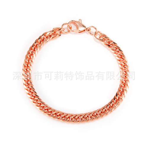  男士純銅手鏈女士可調節古巴鏈環龍蝦釦6mm防刮