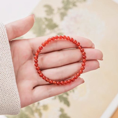 天然紅瑪瑙素圈手串紅復古本命年手鏈曡戴玉髓2025新紅繩手飾