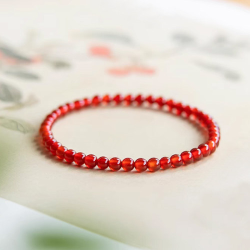 天然紅瑪瑙素圈手串紅復古本命年手鏈曡戴玉髓2025新紅繩手飾