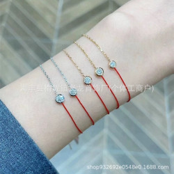 法國經典redline明星同款18K金月老小紅繩手鏈圓鑽轉運本命新年紅