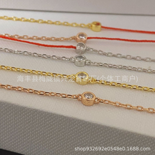 法國經典redline明星同款18K金月老小紅繩手鏈圓鑽轉運本命新年紅