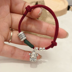 999足銀財神爺手鏈女復古國風紅繩手繩本命年原創小衆設計情侶款