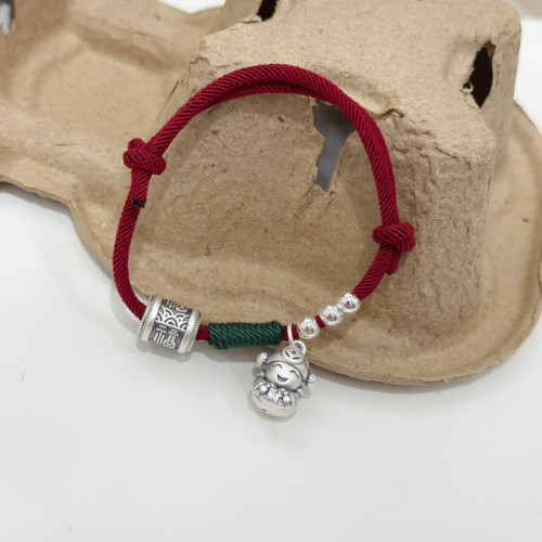 999足銀財神爺手鏈女復古國風紅繩手繩本命年原創小衆設計情侶款