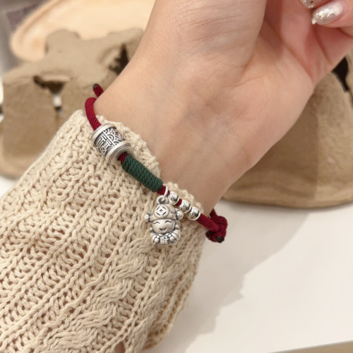 999足銀財神爺手鏈女復古國風紅繩手繩本命年原創小衆設計情侶款