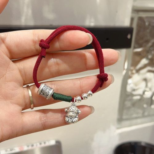 999足銀財神爺手鏈女復古國風紅繩手繩本命年原創小衆設計情侶款