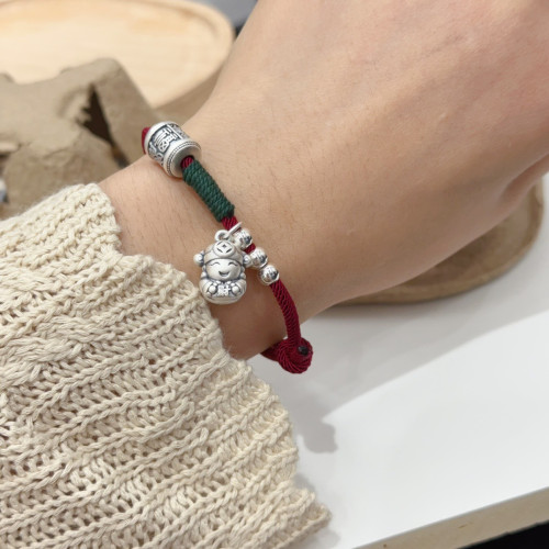 999足銀財神爺手鏈女復古國風紅繩手繩本命年原創小衆設計情侶款