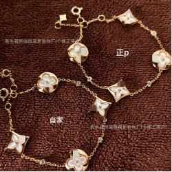 V金驢手鏈四葉草四花五花手環菱形玫瑰金白貝母首飾時尚通勤