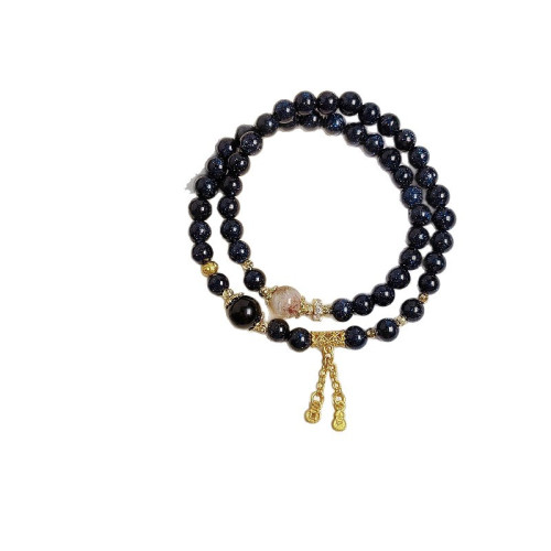 天然淡水珍珠阿拉善瑪瑙雙圈手鏈文藝復古藍砂石簸箕滿福吊墜手飾