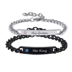 不鏽鋼彎牌手鏈情侶愛心磁吸鏈條手鏈不鏽鋼鑲鑽彎牌編織刻字手鏈