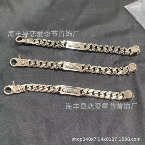 CH克羅伈泰銀復古粗鏈十字花手鏈霸氣時尚潮男十字架龍蝦釦手飾