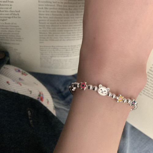 韓版彩色滴油小花小熊串珠手鏈時尚輕奢碎銀小衆高級氣質百搭手飾