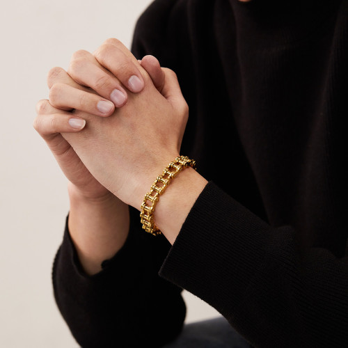 OPK歐美手鏈男士不鏽鋼潮流搖滾個性機車鏈自行車鈦鋼手飾