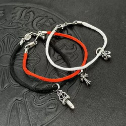 潮款泰銀十字架手繩鳶尾花掛墜轉運紅繩桃心手鏈本命年男女士手飾