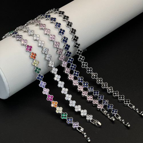 爆款手鏈四葉草手環彩色滿鑽鋯石歐美時尚奢華手鏈