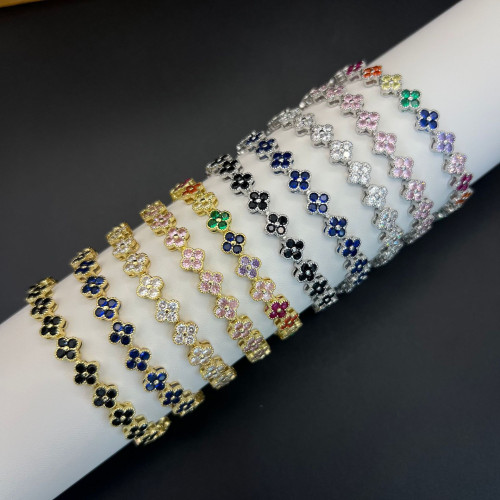 爆款手鏈四葉草手環彩色滿鑽鋯石歐美時尚奢華手鏈