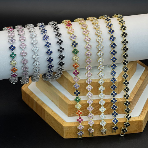 爆款手鏈四葉草手環彩色滿鑽鋯石歐美時尚奢華手鏈