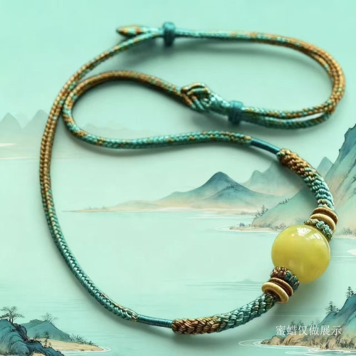 全手工編織鎖骨鍊繩男女款高檔橫穿蜜蠟松石天珠掛繩圓珠毛衣鏈飾