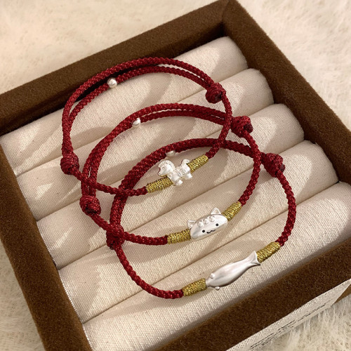 桃樂s999足銀法棍貓小馬手鏈輕奢小衆精緻2026屬馬本命年紅繩女款