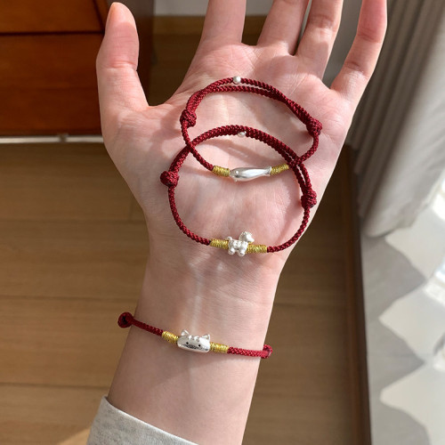 桃樂s999足銀法棍貓小馬手鏈輕奢小衆精緻2026屬馬本命年紅繩女款