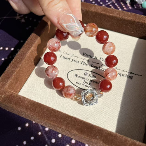 【金胭脂】天然黑金超七鑲嵌盒子手串紅膠花紅瑪瑙小衆輕奢高級感