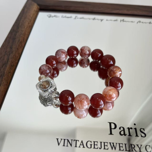 【金胭脂】天然黑金超七鑲嵌盒子手串紅膠花紅瑪瑙小衆輕奢高級感