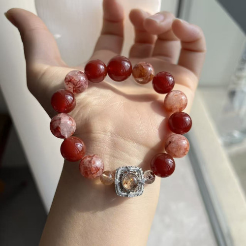 【金胭脂】天然黑金超七鑲嵌盒子手串紅膠花紅瑪瑙小衆輕奢高級感