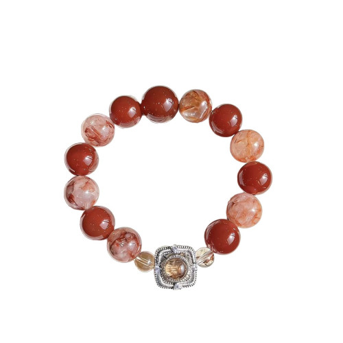 【金胭脂】天然黑金超七鑲嵌盒子手串紅膠花紅瑪瑙小衆輕奢高級感